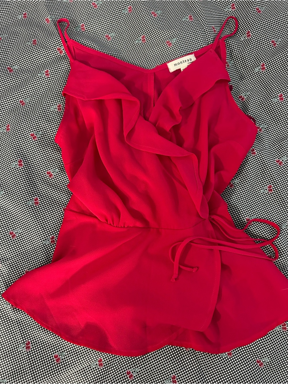 Monteau Hot Pink Ruffle Wrap Tank
